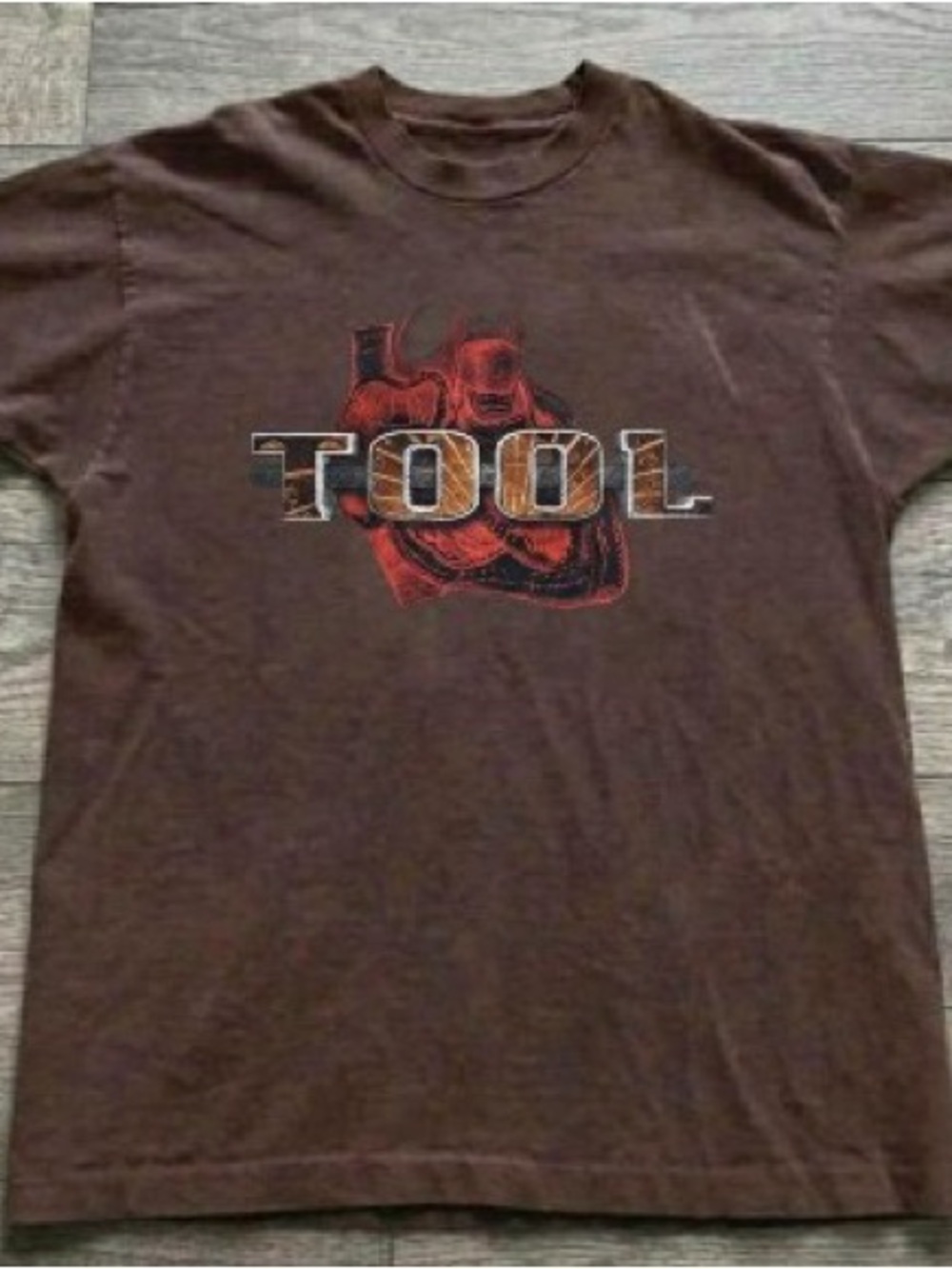 Gildan Brown Short Sleeve TOOL Graphic Tee with Red Logo